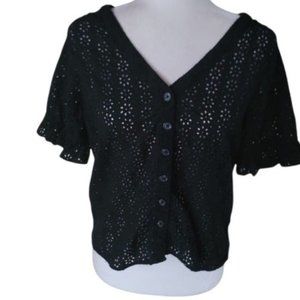 Madewell Black Cotton Eyelet Button Top Shirt, preowned large